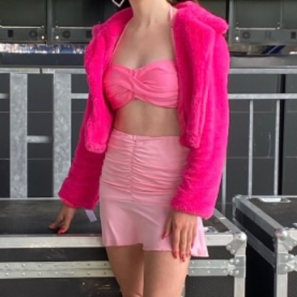 Pink furry coat